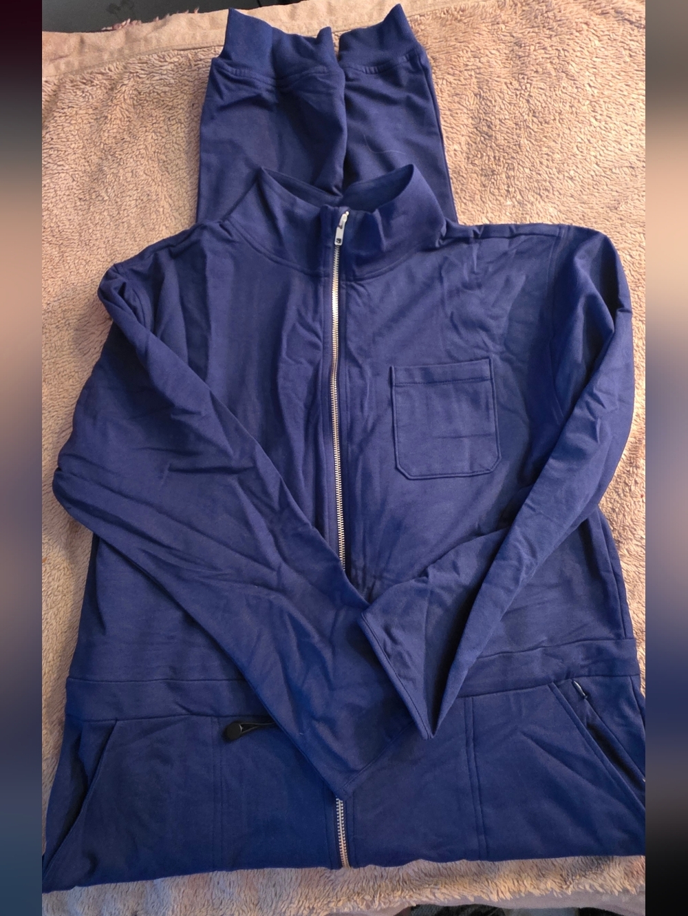 Navy Zip-Front Swoveralls  - Comfortable Sweatpants Coveralls Longsleeve